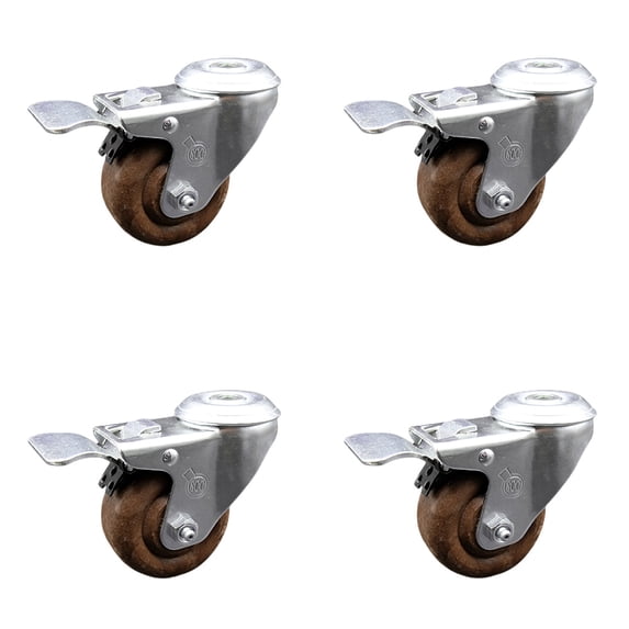 3 Inch High Temp Glass Filled Nylon Bolt Hole Caster Set with Total Lock Brake