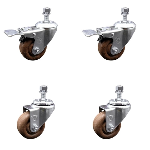 3 Inch High Temp Glass Filled Nylon ½ Inch Stem Caster Set 2 Total Lock Brakes