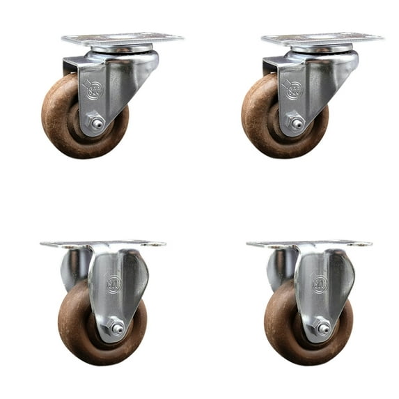 3 Inch High Temp Glass Filled Nylon Swivel Top Plate Caster Set with 2 Rigid