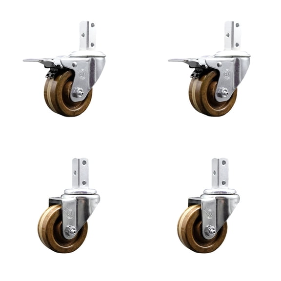 3 Inch High Temp Phenolic 3/4 Inch Square Stem Caster Set Total Lock Brake SCC
