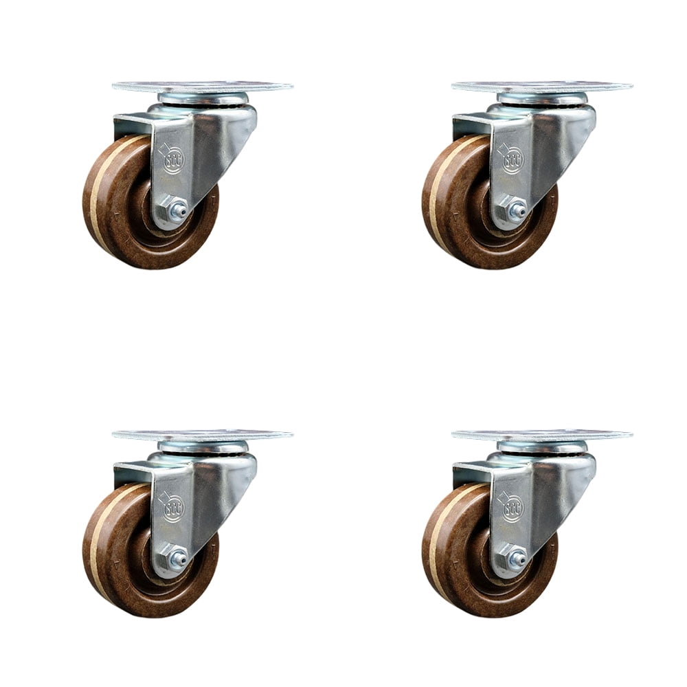 3 Inch High Temp Phenolic Wheel Swivel Top Plate Caster Set Service Caster