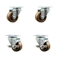 thumbnail image 1 of 3 Inch High Temp Phenolic Wheel Swivel Top Plate Caster Set with 2 Brakes SCC, 1 of 2