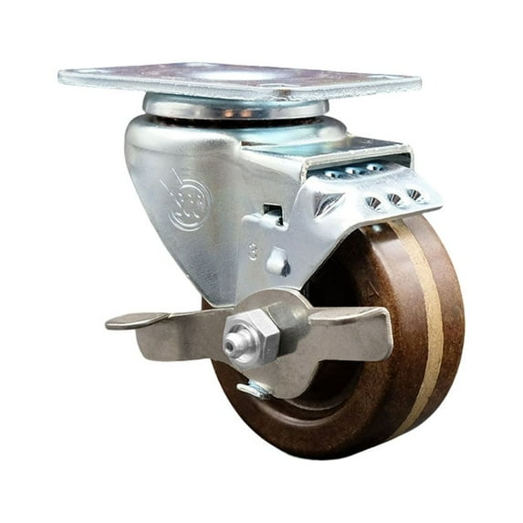 3 Inch High Temp Phenolic Wheel Swivel Top Plate Caster with Brake SCC