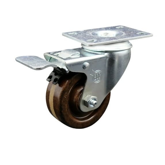 3 Inch High Temp Phenolic Wheel Swivel Top Plate Caster with Total Lock Brake