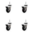 thumbnail image 1 of 3 Inch Hooded Neoprene Rubber 3/8 Inch Threaded Stem Casters with Brakes Set 4, 1 of 2