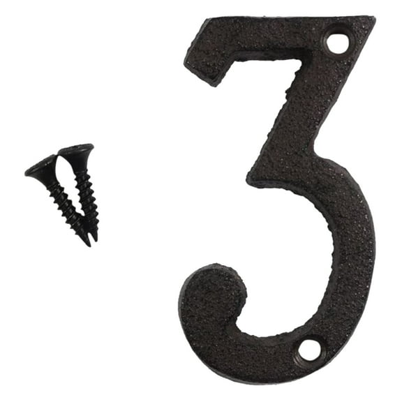 3 Inch House Numbers and Letters, Vintage Address Letters for Outside, Cast Iron Solid Metal Number 3 (Matching Screws Included)