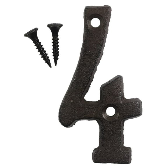 3 Inch House Numbers and Letters, Vintage Address Letters for Outside, Cast Iron Solid Metal Number 4 (Matching Screws Included)
