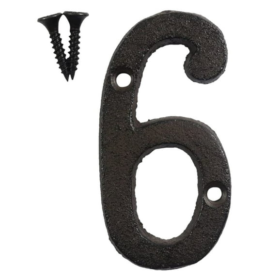 3 Inch House Numbers and Letters, Vintage Address Letters for Outside, Cast Iron Solid Metal Number 6 (Matching Screws Included)