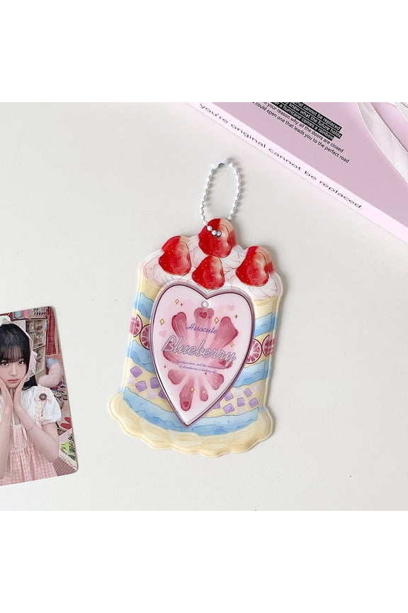 3 Inch Kpop Photocard Holder Cute Strawberry Cake Heart Card Protector Portable Bag Pendant Backpack Decor Keychain Card Sleeve