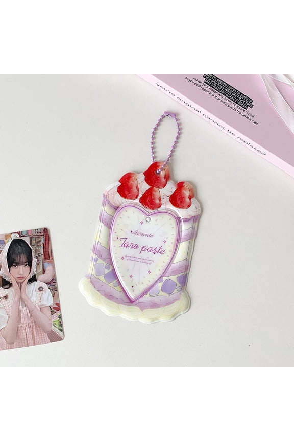 3 Inch Kpop Photocard Holder Cute Strawberry Cake Heart Card Protector Portable Bag Pendant Backpack Decor Keychain Card Sleeve