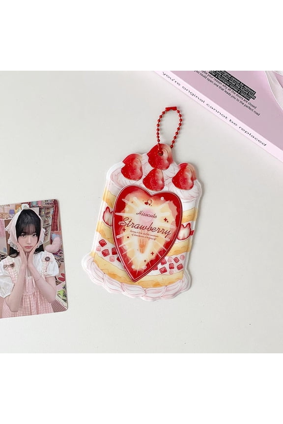 3 Inch Kpop Photocard Holder Cute Strawberry Cake Heart Card Protector Portable Bag Pendant Backpack Decor Keychain Card Sleeve