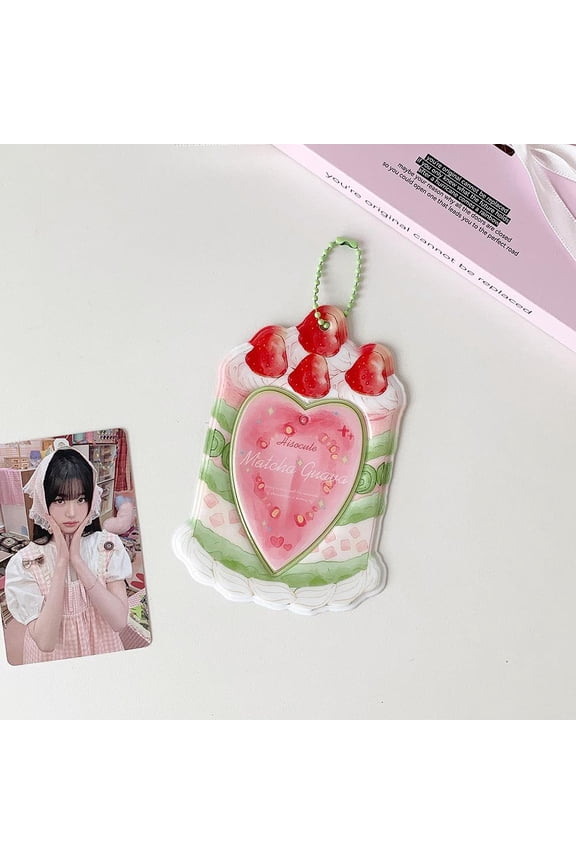 3 Inch Kpop Photocard Holder Cute Strawberry Cake Heart Card Protector Portable Bag Pendant Backpack Decor Keychain Card Sleeve