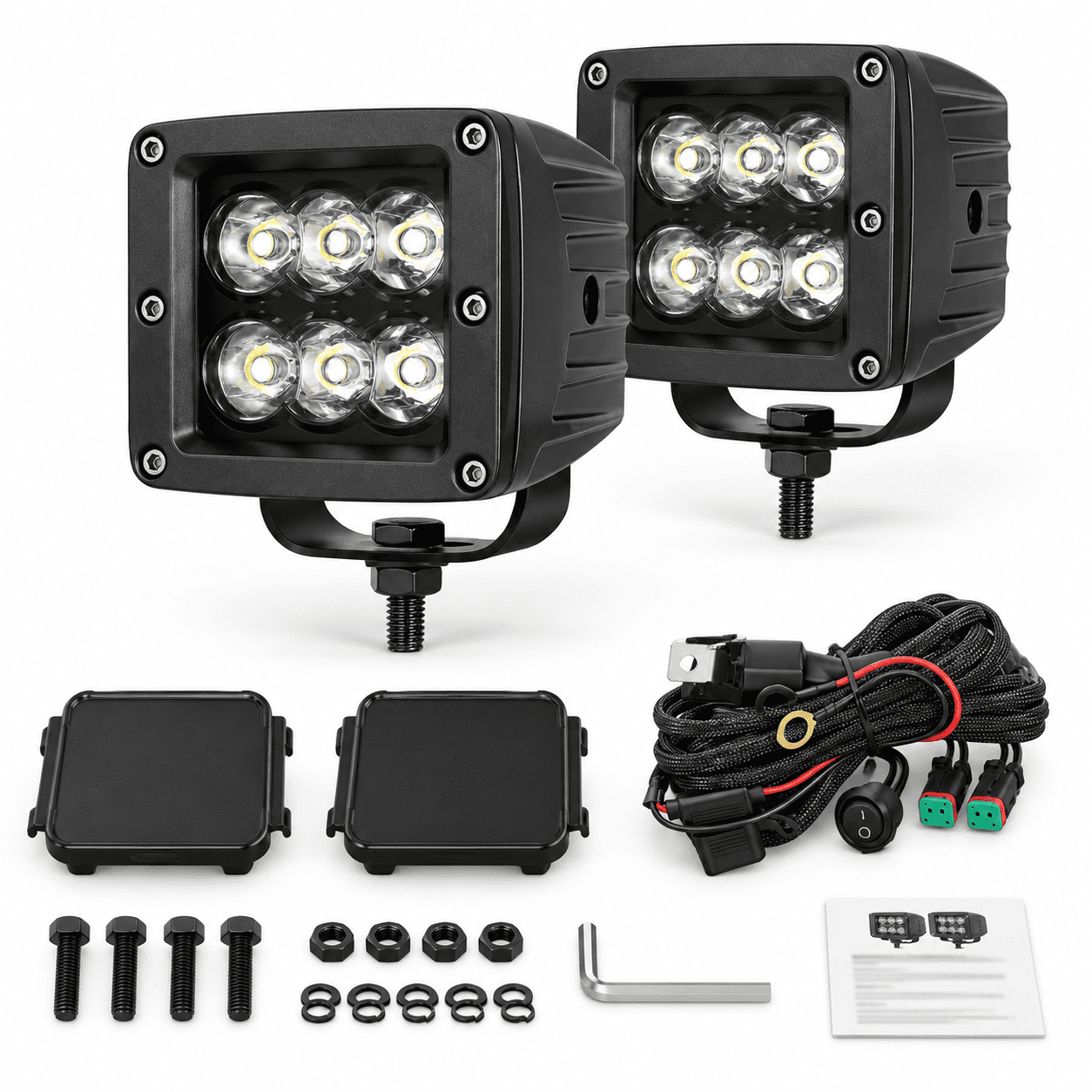 3 Inch LED Cubes Spot Kits with Wiring Harness and Black Cover for Off ...