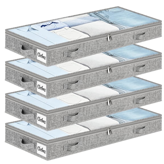 3 Inch Low Profile Under Bed Stordrawer 4 Pack Lightweight Underbed Clothes Container Bwith No Sturcture Shallow Bag For Dorm & Homer Lids Water-resistant Fabric