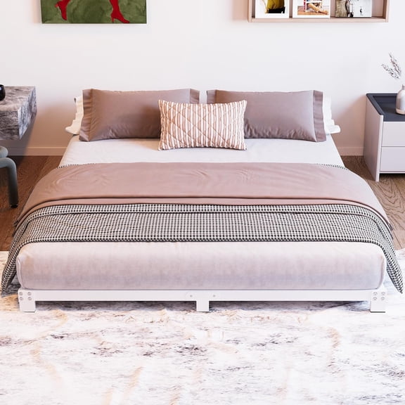 3 Inch Low Profile Full Size Metal Platform Bed Frame, Heavy Duty, Noise Free, White
