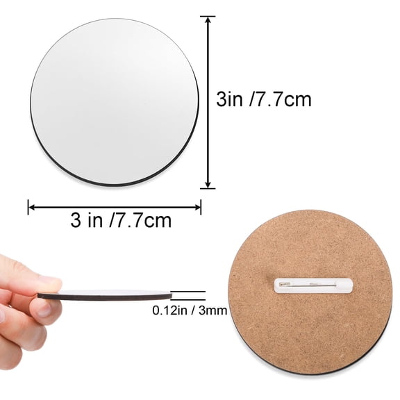 3 Inch MDF Sublimation Button Blanks with Pins 30 Pack for DIY Crafts School Projects Gift Making