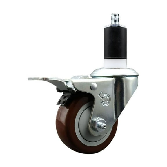 3 Inch Maroon Poly Swivel 1-1/2 Inch Expanding Stem Caster Total Lock Brake SCC