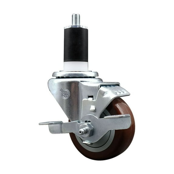 3 Inch Maroon Poly Swivel 1-1/2 Inch Expanding Stem Caster with Brake SCC