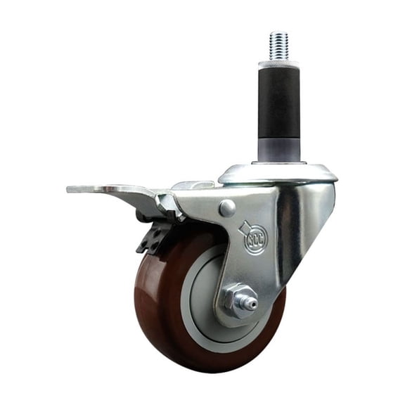 3 Inch Maroon Poly Swivel 1-1/8 Inch Expanding Stem Caster Total Lock Brake SCC