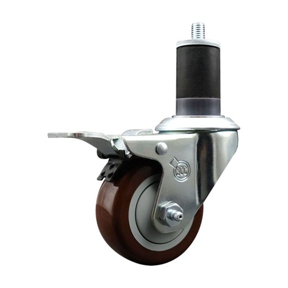 3 Inch Maroon Poly Swivel 1-5/8 Inch Expanding Stem Caster Total Lock Brake SCC