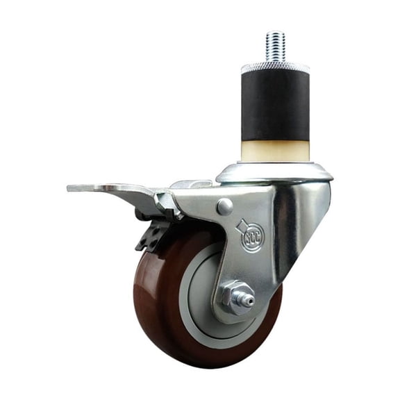 3 Inch Maroon Poly Swivel 1-7/8 Inch Expanding Stem Caster Total Lock Brake SCC