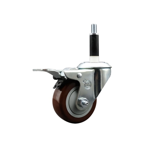 3 Inch Maroon Poly Swivel 7/8 Inch Expanding Stem Caster Total Lock Brake SCC