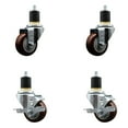 thumbnail image 1 of 3 Inch Maroon Poly Wheel Swivel 1-7/8 Inch Expanding Stem Caster Set 2 Brakes, 1 of 2