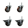thumbnail image 1 of 3 Inch Maroon Poly Wheel Swivel 5/8 Inch Threaded Stem Caster Set 2 Brakes, 1 of 2