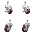 thumbnail image 1 of 3 Inch Maroon Polyurethane Swivel 12mm Threaded Stem Caster Set 2 Brakes SCC, 1 of 2