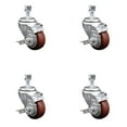 thumbnail image 1 of 3 Inch Maroon Polyurethane Swivel 12mm Threaded Stem Caster Set with Brake, 1 of 2