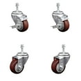 thumbnail image 1 of 3 Inch Maroon Polyurethane Swivel 3/8 Inch Threaded Stem Caster Set 2 Brakes SCC, 1 of 2