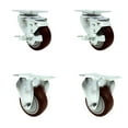 thumbnail image 1 of 3 Inch Maroon Polyurethane Swivel Top Plate Caster Set with 2 Brakes 2 Rigid SCC, 1 of 2