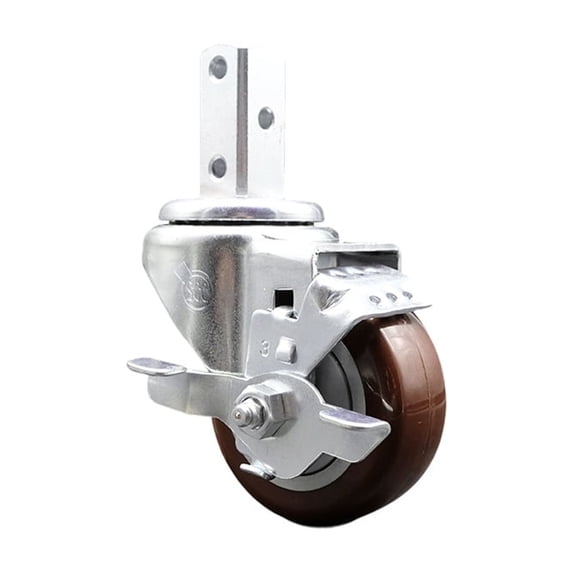 3 Inch Maroon Polyurethane Wheel Swivel 3/4 Inch Square Stem Caster with Brake