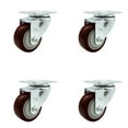 thumbnail image 1 of 3 Inch Maroon Polyurethane Wheel Swivel Top Plate Caster Set Service Caster, 1 of 2