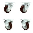 thumbnail image 1 of 3 Inch Maroon Polyurethane Wheel Swivel Top Plate Caster Set with 2 Rigid SCC, 1 of 2