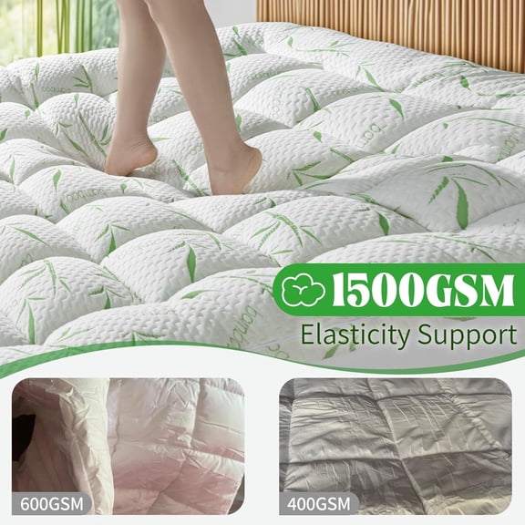 3 Inch Mattress Topper - 1500GSM 3D+7D Down Alternative Fill, Viscose Made from Bamboo Cover, Extra Plush for Back Pain, 8"-18" Deep Pocket (King,78"x80")