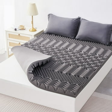 JUSTLET 3 Inch Mattress Topper, 7-Zone Memory Foam Mattress Topper for Back Pain& Pressure Relief, Gray, Queen Size