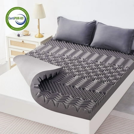 JUSTLET 3 Inch Mattress Topper, 7-Zone Memory Foam Mattress Topper for Back Pain& Pressure Relief, Gray, Queen Size