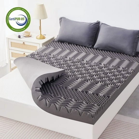 JUSTLET 3 Inch Mattress Topper, 7-Zone Memory Foam Mattress Topper for Back Pain& Pressure Relief, Gray, Queen Size