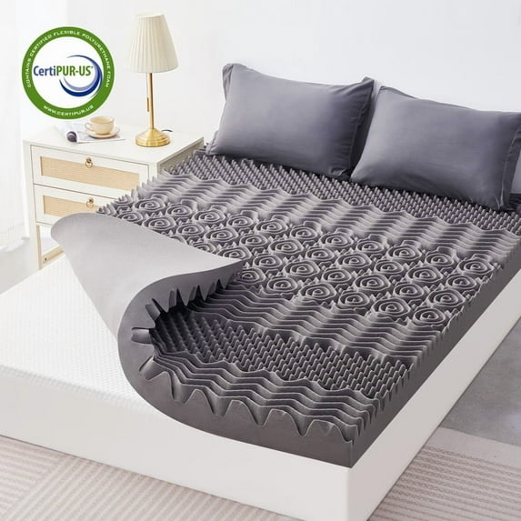 JUSTLET 3 Inch Mattress Topper, 7-Zone Memory Foam Mattress Topper for Back Pain& Pressure Relief, Gray, Twin Size