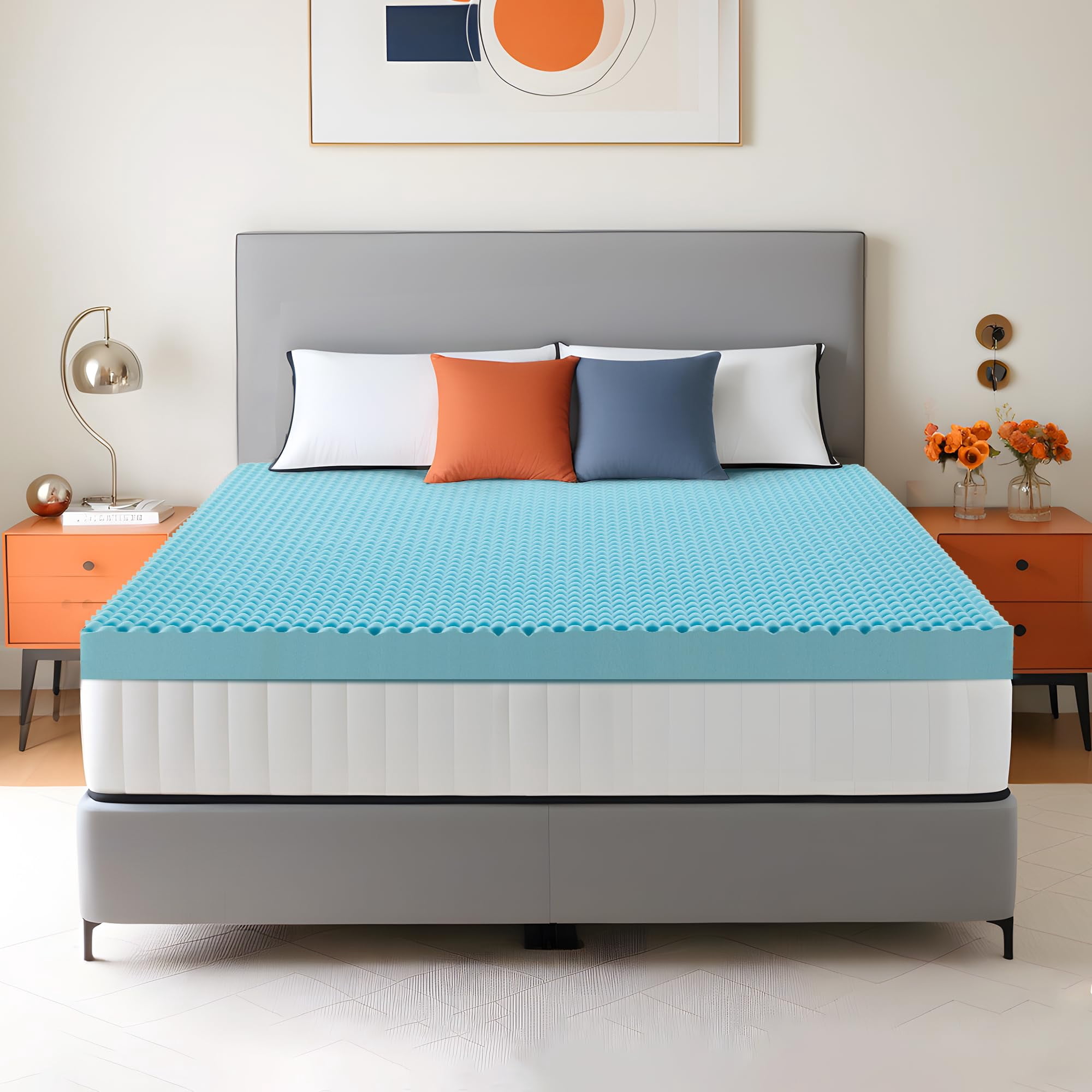3 Inch Mattress Topper, Queen Size Memory Foam Mattress Topper with Cooling Gel Egg Crate Mattresses Top, Plush Feel, Breathable, Pressure Relief for Bedroom