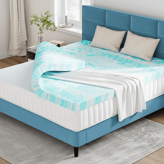 Airdown Queen Size 3 Inch Memory Foam Mattress Topper - Gel Infused Ventilated Bed Topper, Blue