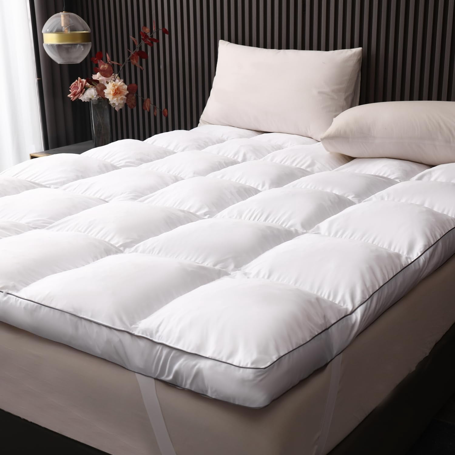 3 Inch Full Size Memory Foam Mattress Topper – Shredded Foam Pillow Top, Non-Slip Bottom With Straps