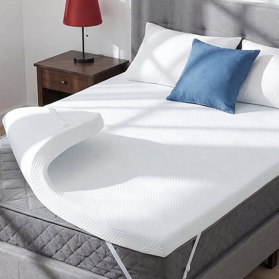 3 Inch Memory Foam Mattress Topper, Gel Foam Bed Topper with Adjustable Straps, Breathable Washable Cover, Non Slip Bottom, Soft Supportive, Queen