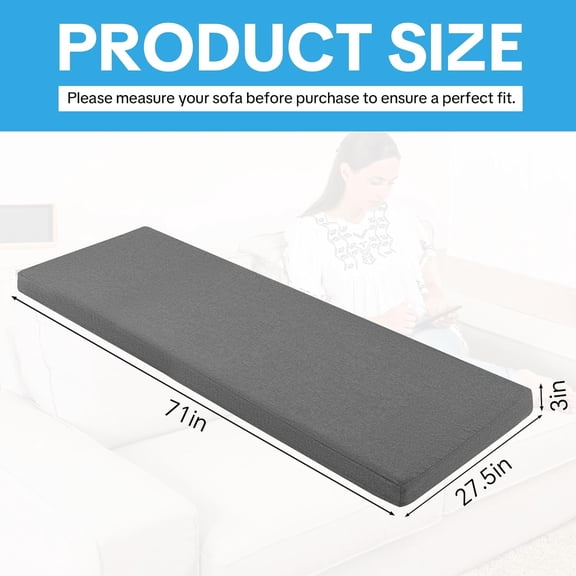 3 Inch Memory Foam Sofa Topper Pad, 71 x 27.5 Inch Couch Cushion with Washable Cover