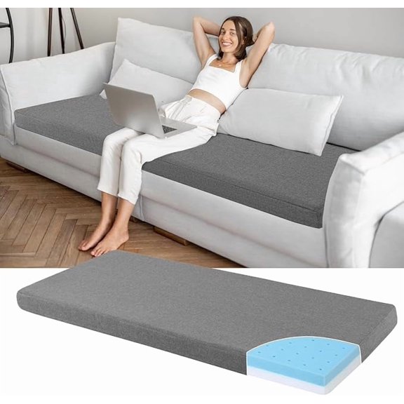 3 Inch Memory Foam Sofa Topper Pad, 82" L x 27" W Inch Couch Topper Cushion with Washable Cover for Sofa, Couch Cover Pad with Non Slip Bottom