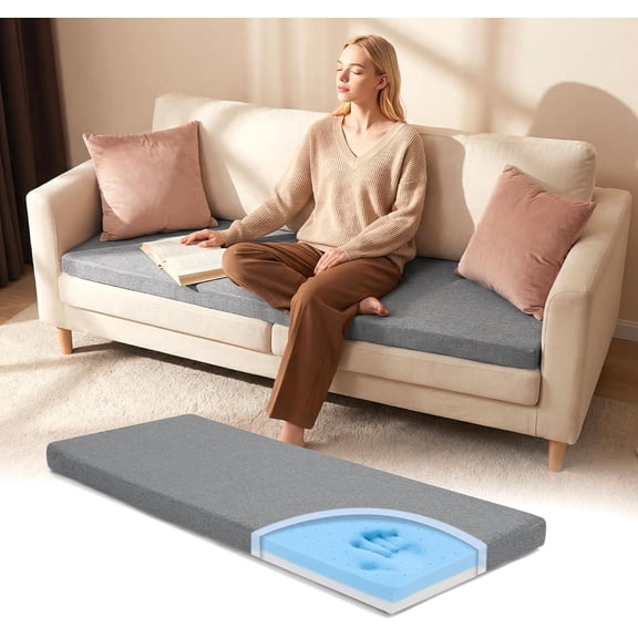 3 Inch Memory Foam Sofa Topper Pad for Couch, Thick Couch Cushion Cover with Non-Slip Bottom, Washable Topper Pad for Firm or Sagging Sofa, Soft Supportive(27.5inx71inx3in)
