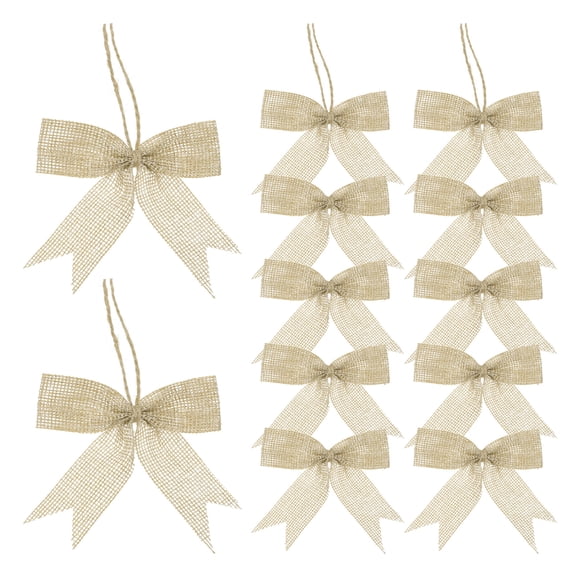 3 Inch Mini Burlap Bows for Crafts Handmade Bow Knot Natural Decorative Ornament Bow, Beige 12 Pcs