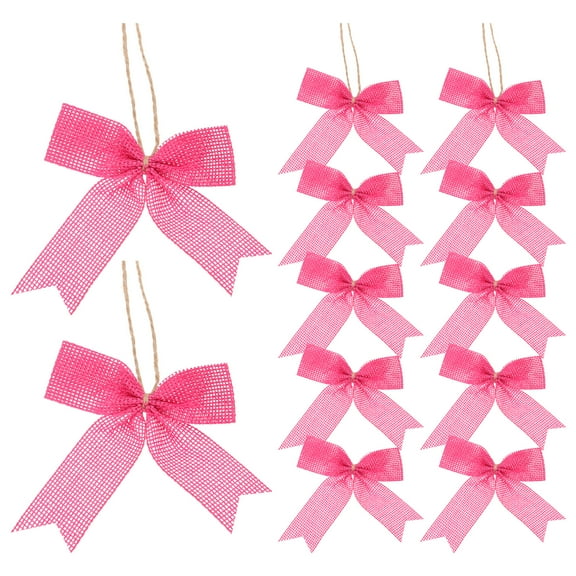 3 Inch Mini Burlap Bows for Crafts Handmade Bow Knot Natural Decorative Ornament Bow, Pink 12 Pcs