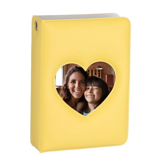 3 Inch Mini Photocard Binder, Cute Small Kpop Photocard Holder Book Portable Heart Hollow Kpop Binder Album for Photo Card Collection Storage 28 Photos, Yellow